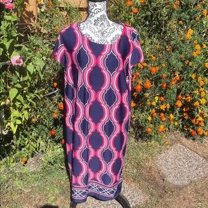 Elegant Pink and Blue Geometric Dress